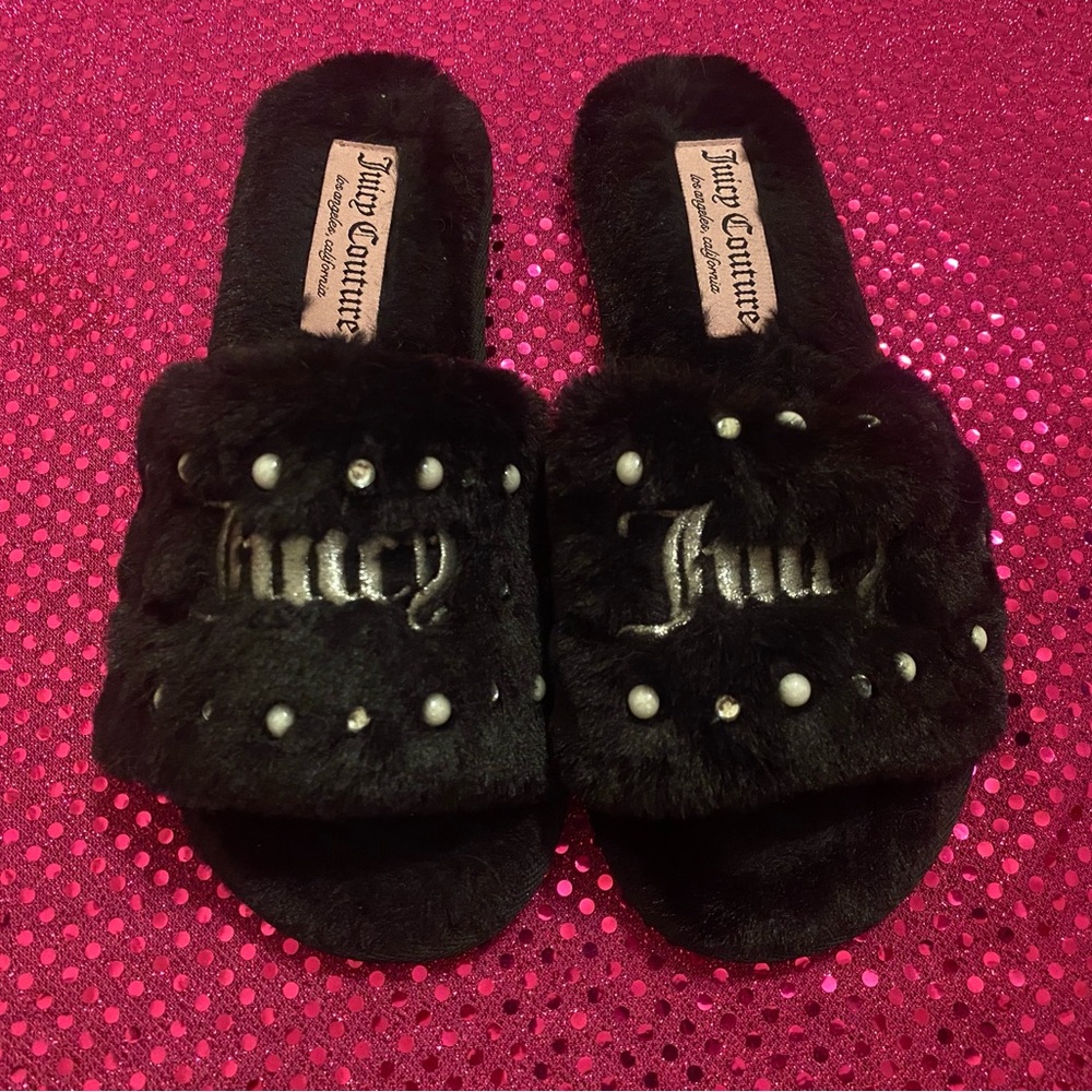 black juicy couture fluffy slippers
